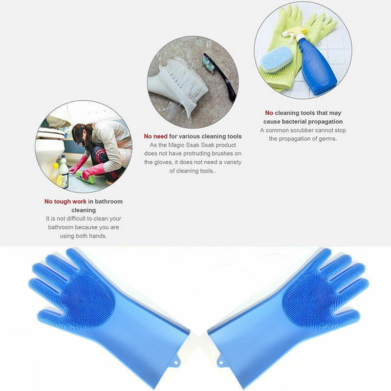 US 1-2 Pairs Silicone Cleaning Brush Scrubber Gloves Heat Resistant Dish Washing