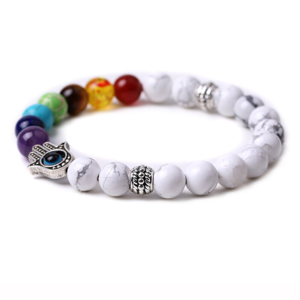 US 1-2Pcs Hamsa Hand Fatima 7-Chakra Lava Agate Beads Bracelet Reiki Energy Yoga