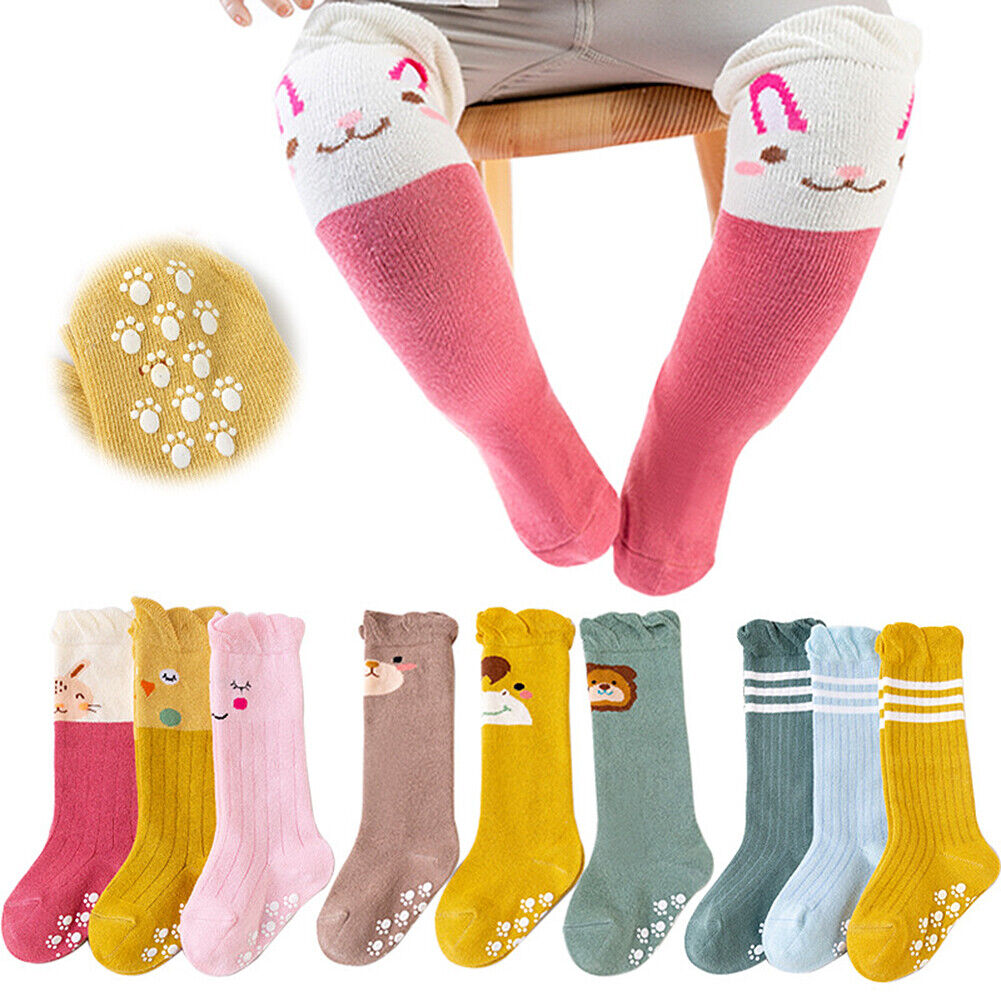 US 3 Pairs Baby Unisex Anti Slip Non Skid Newborn Knee High Long Stockings Socks