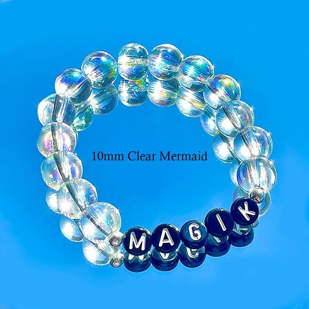 Magik Custom Name Glass Bead Soap Bubbles Mermaid Holographic Aura Mama Bracelet