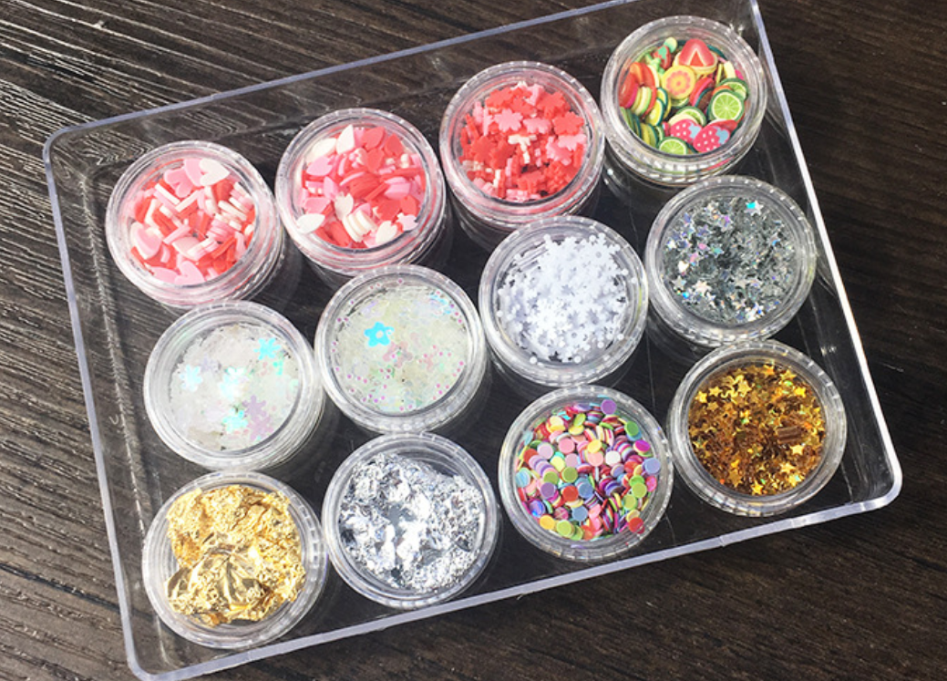 12 Pack Nail Art Glitter Powder Pieces UV Gel Acrylic Sequins Decoration Tips