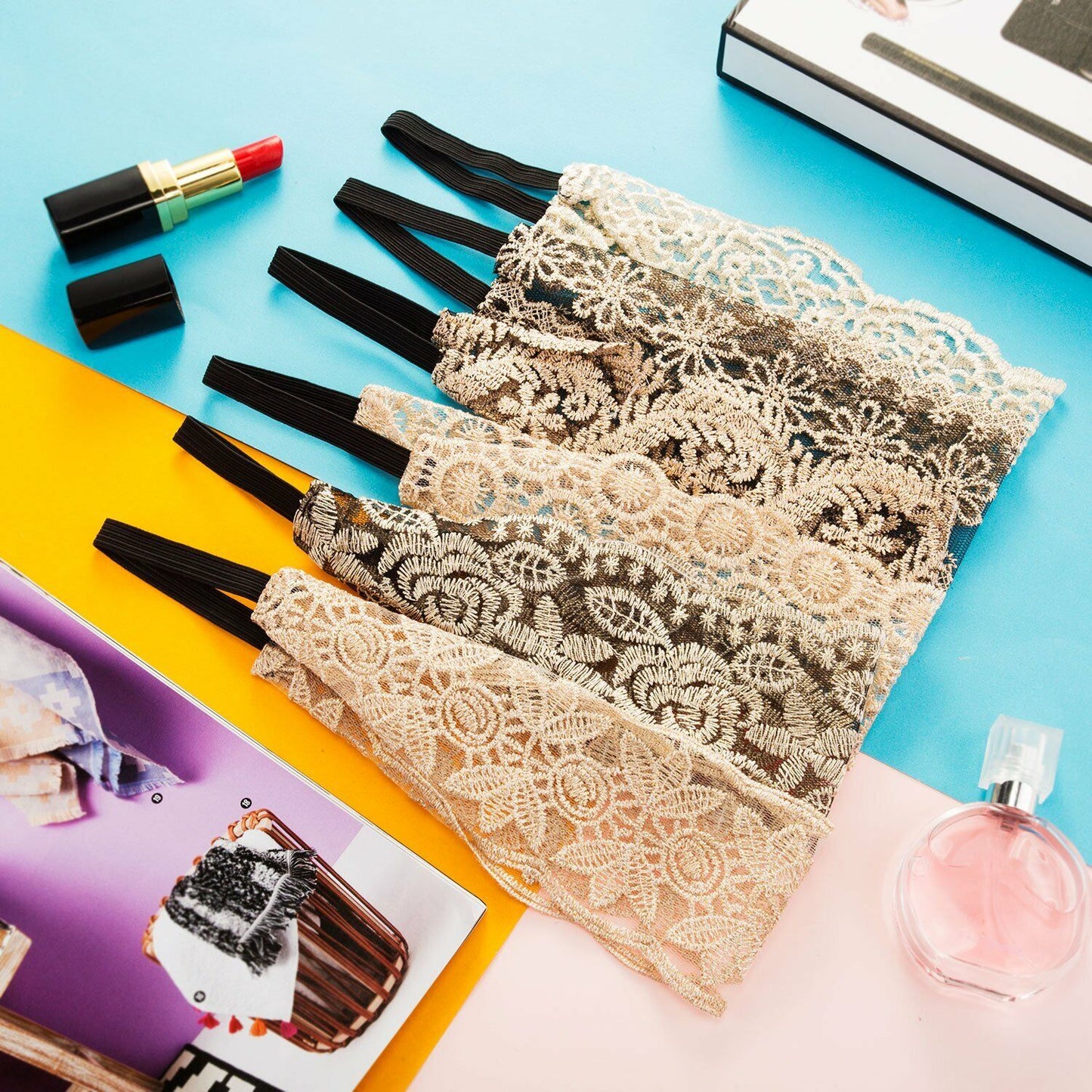 US 7~14Pcs Women Lace Headband Stretch Hairband Elegant Wide Headwrap Turban