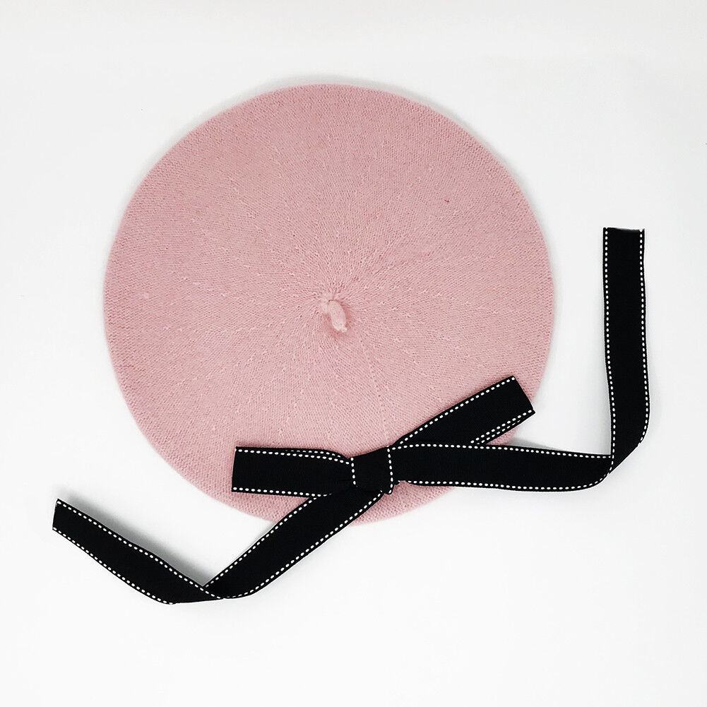 Magik Wool Blend Bow Long Tie Artist Warm French Vintage Beanie Beret Hat Cap