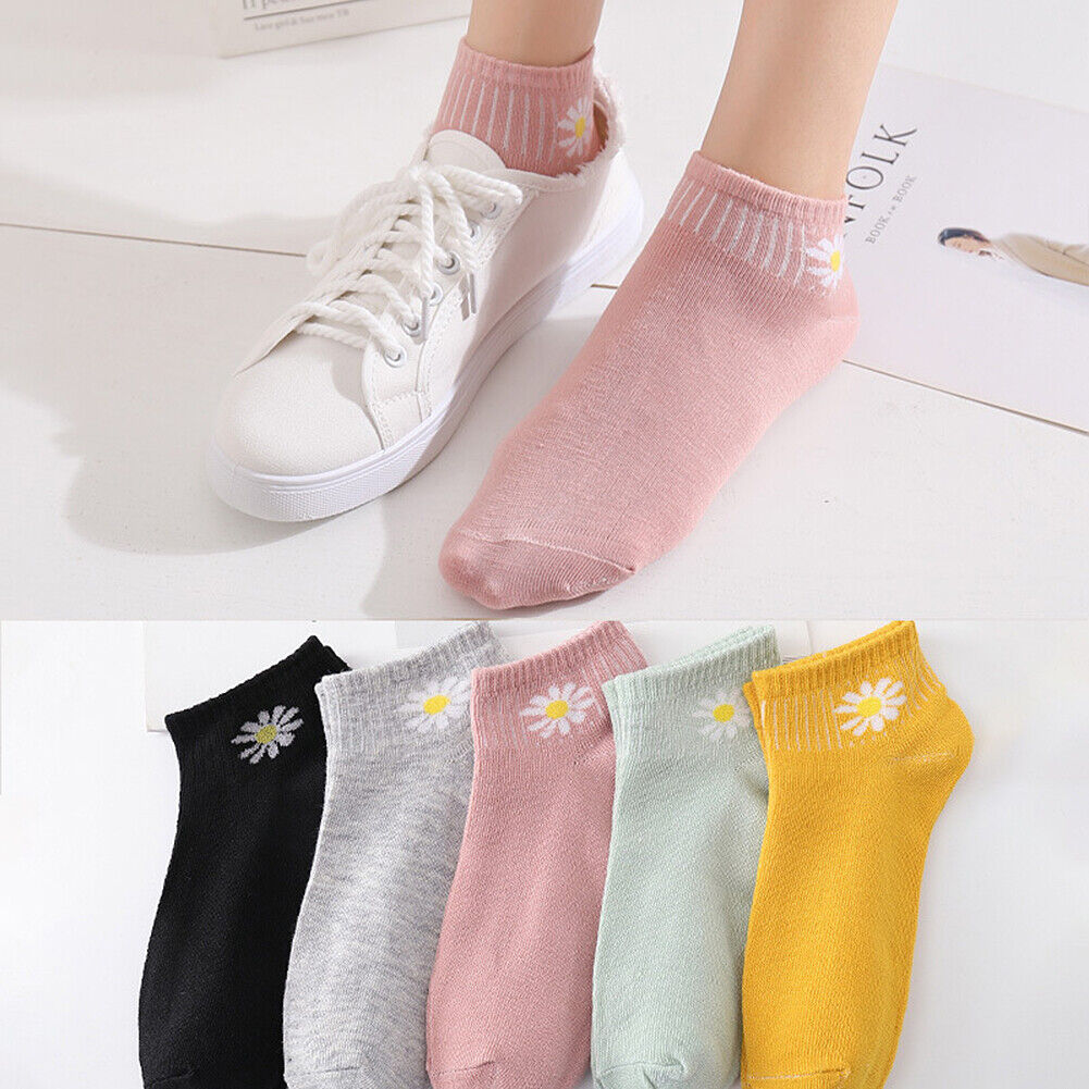 US 5 Pairs Men Women Low Cut Liner Multi Pattern Boat Socks Daisy Bear Stripes