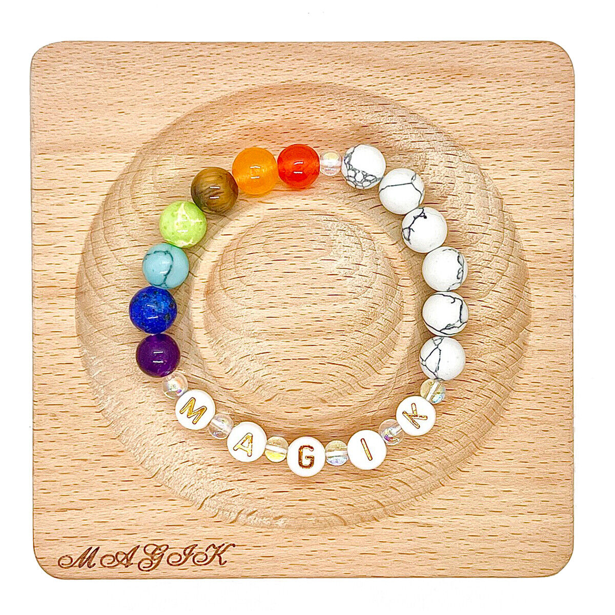 Magik Custom 7-Chakra Healing Name Mama Bracelet Stretchy Energy Yoga Meditation