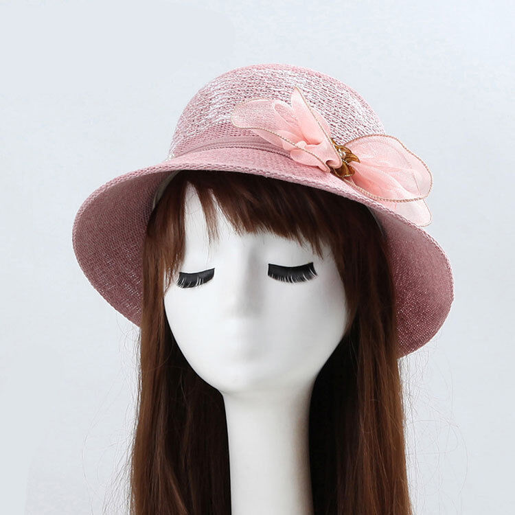 Magik Women Lady Summer Breathable Sun Braided Trim Straw Bowler Cap Cloche Hat