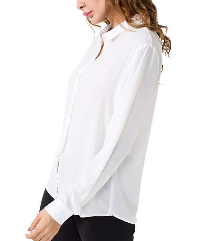 Women's Chiffon Casual Button Up Shirt Long Sleeve Loose Cuffed Blouse