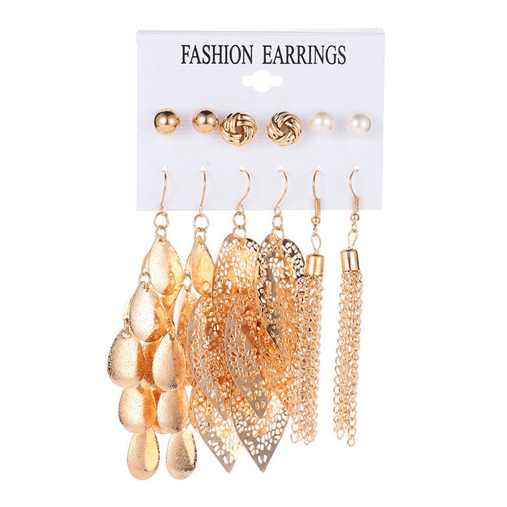 US Lot 4~12 Pairs Rhinestone Crystal Pearl Earrings Set Women Ear Stud Jewelry