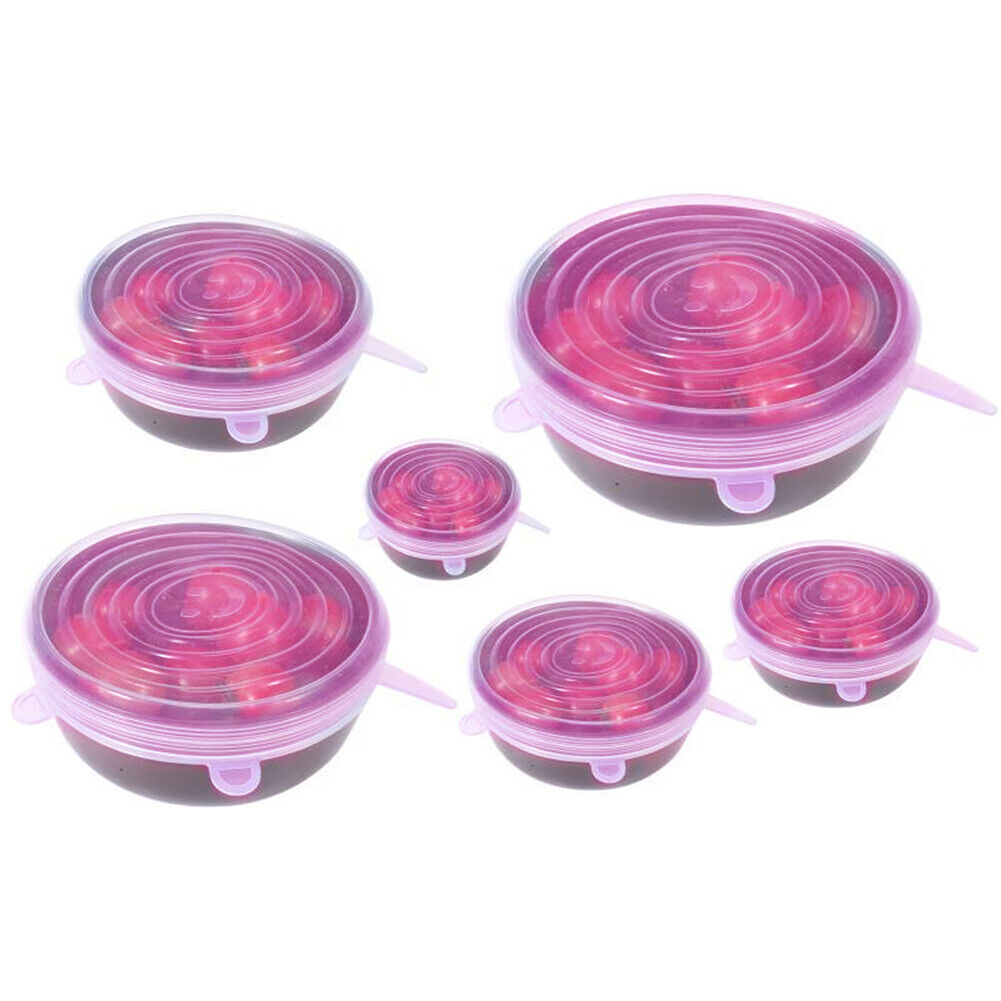 4~6 Pack Stretch Reusable Silicone Bowl Food Storage Wraps Cover Seal Fresh Lids