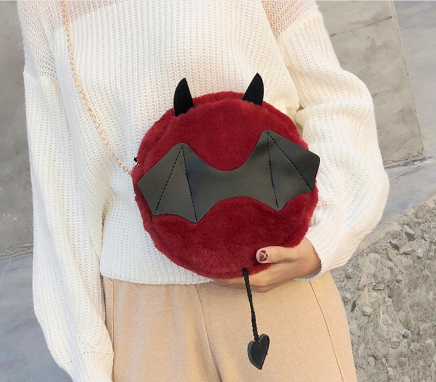 Magik Devil Monster Crossbody Shoulder Bag Faux Fur Fluffy Bat Doll Toys Handbag