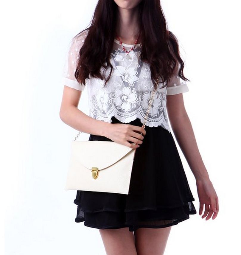 Fashion Leather Envelope Clutch with Drop-in Chain Shoulder Strap