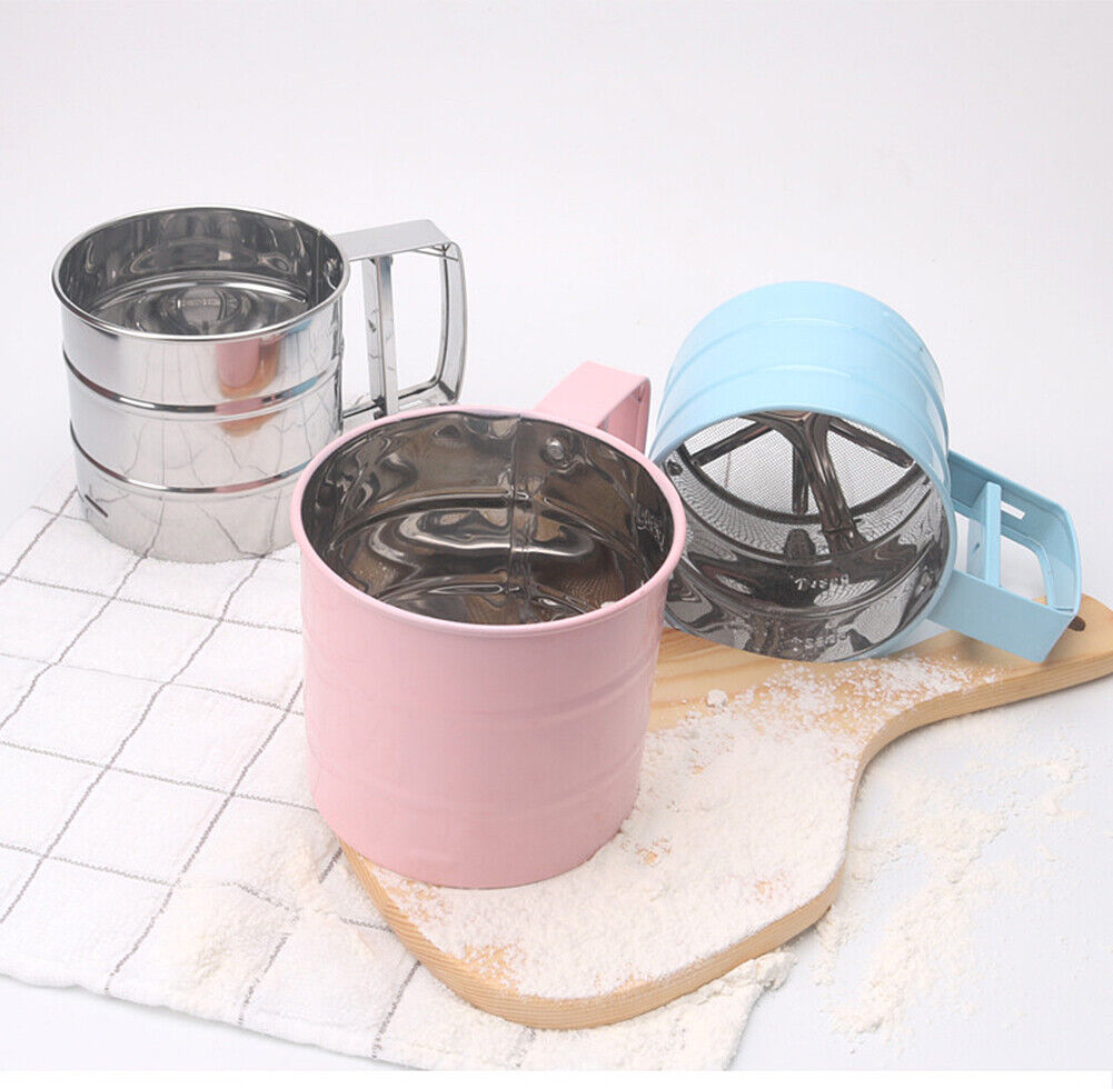 US Stainless Steel Mesh Flour Icing Sugar Sifter Sieve Strainer Cup Baking Tool