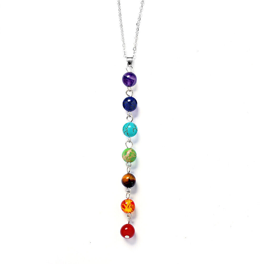 US 3 Pcs Yoga Healing 7-Chakra Stone Beads Energy Necklace+Bracelet+Earrings Set