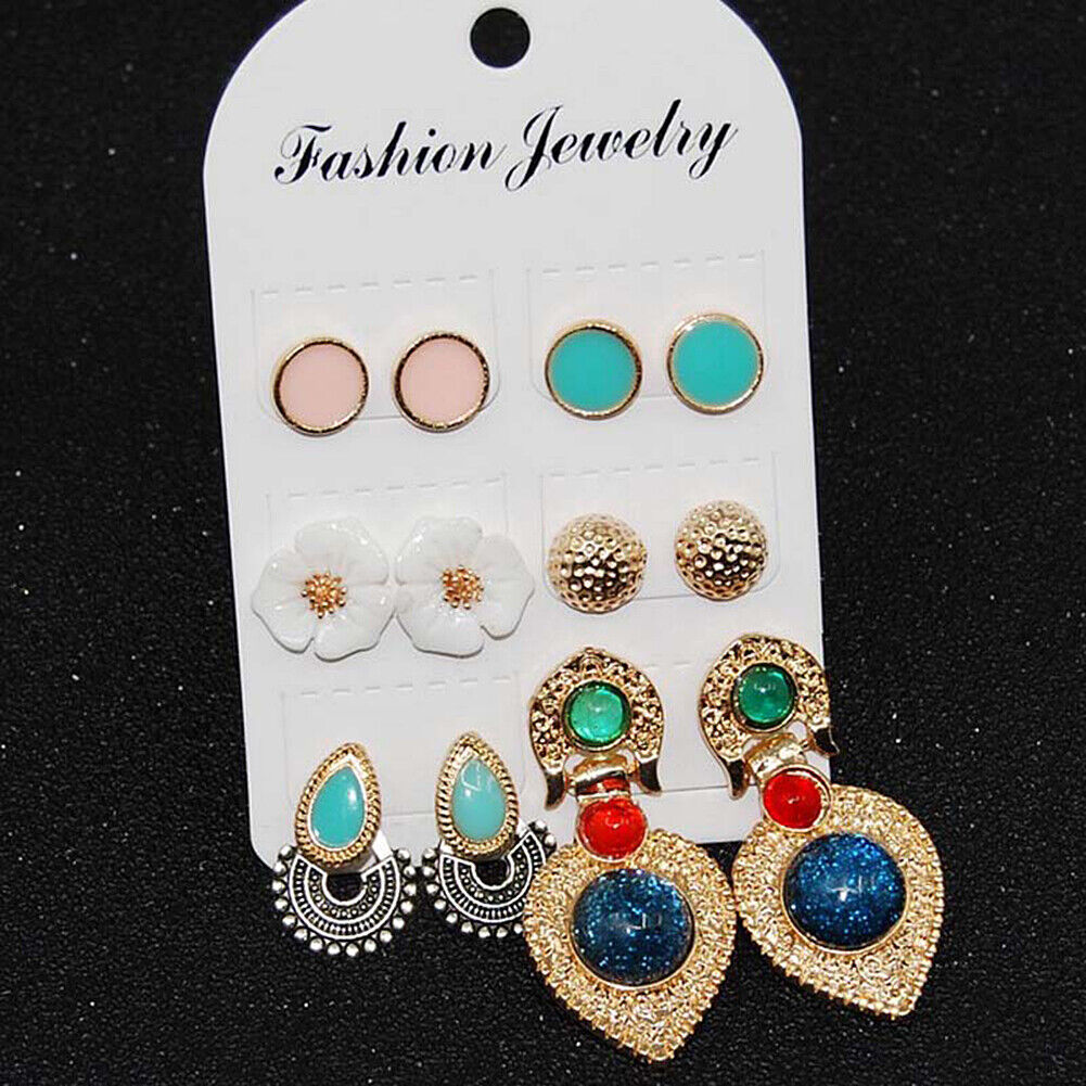 US Lot 4~12 Pairs Rhinestone Crystal Pearl Earrings Set Women Ear Stud Jewelry