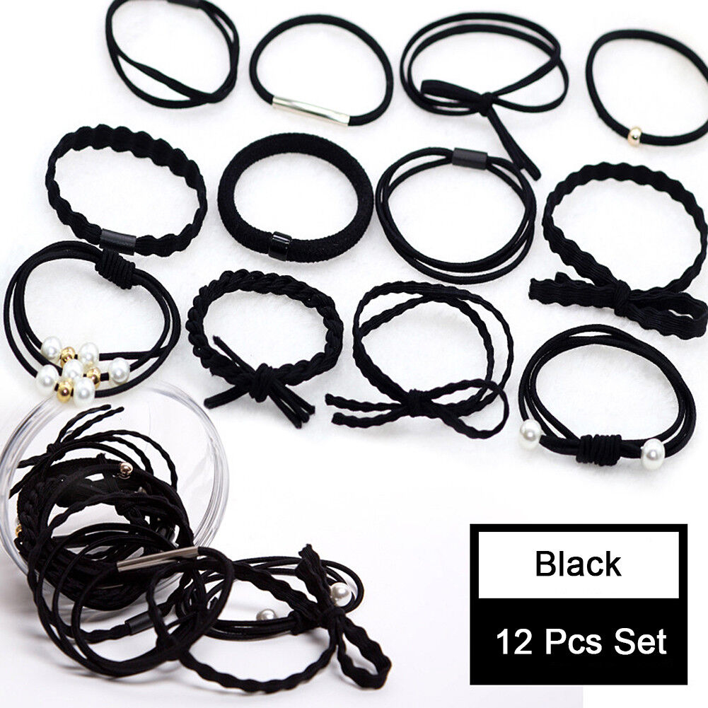 12Pcs/Set Korean Womens Elastic Ponytail Holder Rope Hair Tie Ring Hairband Band