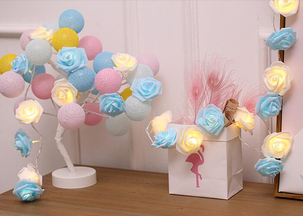 9.84 Ft 20 LED Rose Flower Lights String Battery Operated Wedding Home Party US