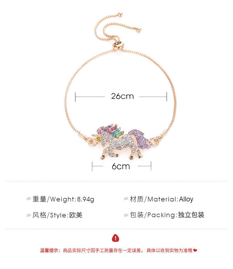 US Unicorn Jewelry Rainbow Rhinestone Crystal Necklace/ Bracelet/ Earring/ Ring