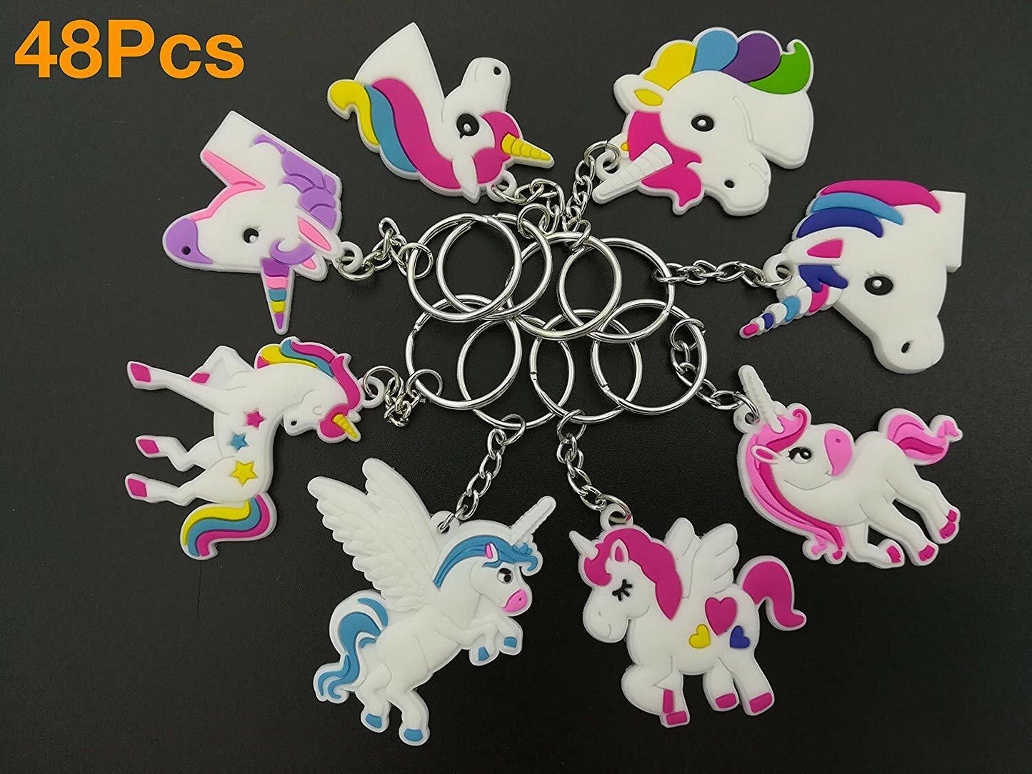 US 48Pcs PVC Unicorn Horse Keychain Keyring Handbag Key Ring Bag Charm Pendant