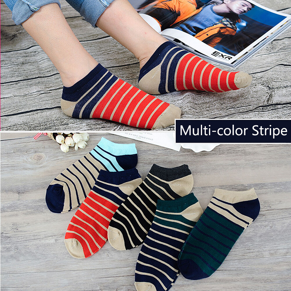 US 5 Pairs Men Women Low Cut Liner Multi Pattern Boat Socks Daisy Bear Stripes