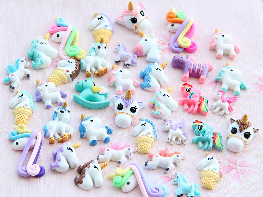 US 15~100 Pc Slime Bread Candy Unicorn Resin Flat Back Scrapbooking Charms DIY