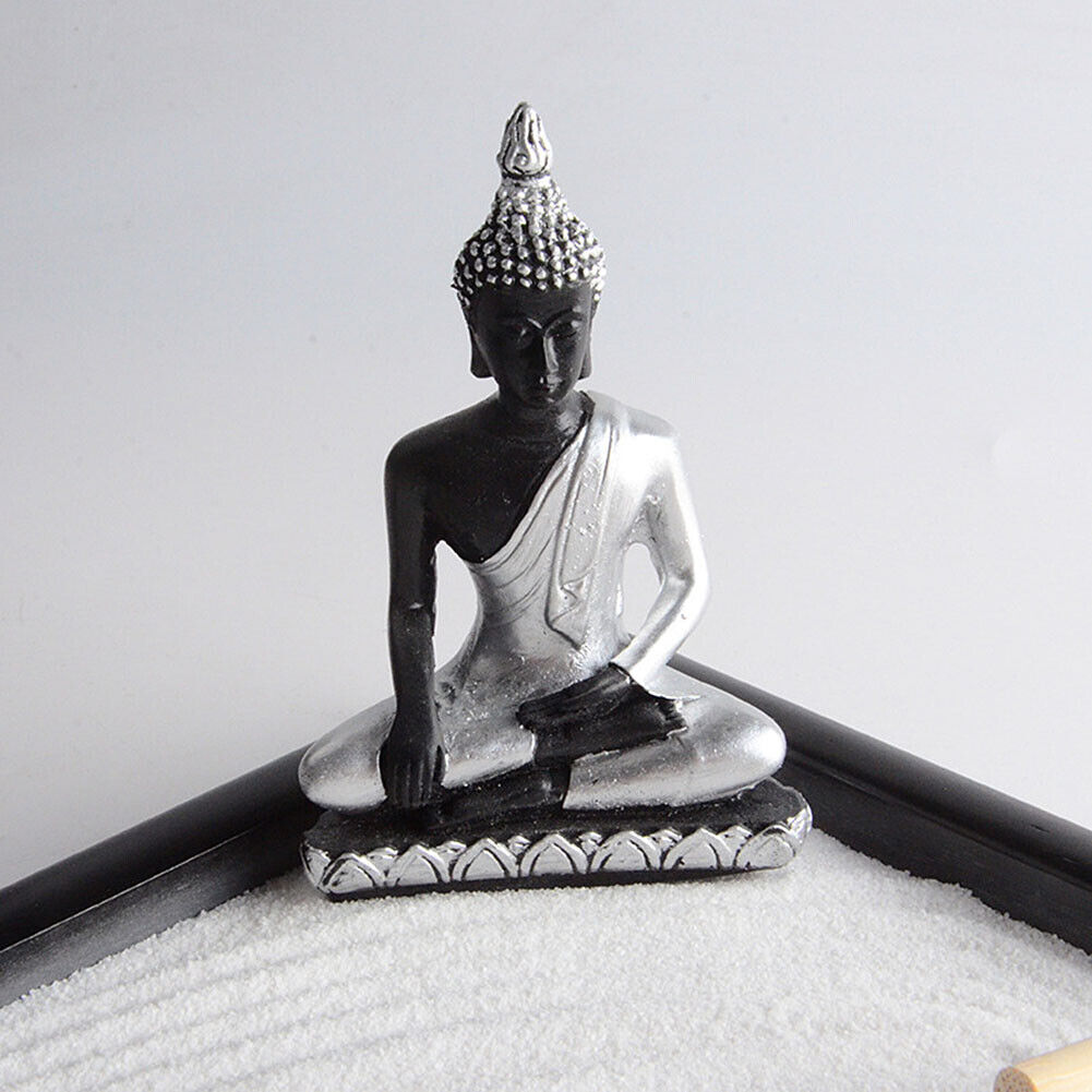 US Tabletop Mini Meditation Zen Garden w/ Pavilion statue Rock Venues Rake Sand