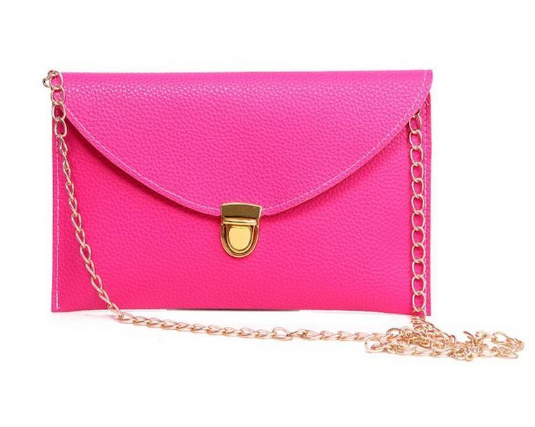 Fashion Leather Envelope Clutch with Drop-in Chain Shoulder Strap