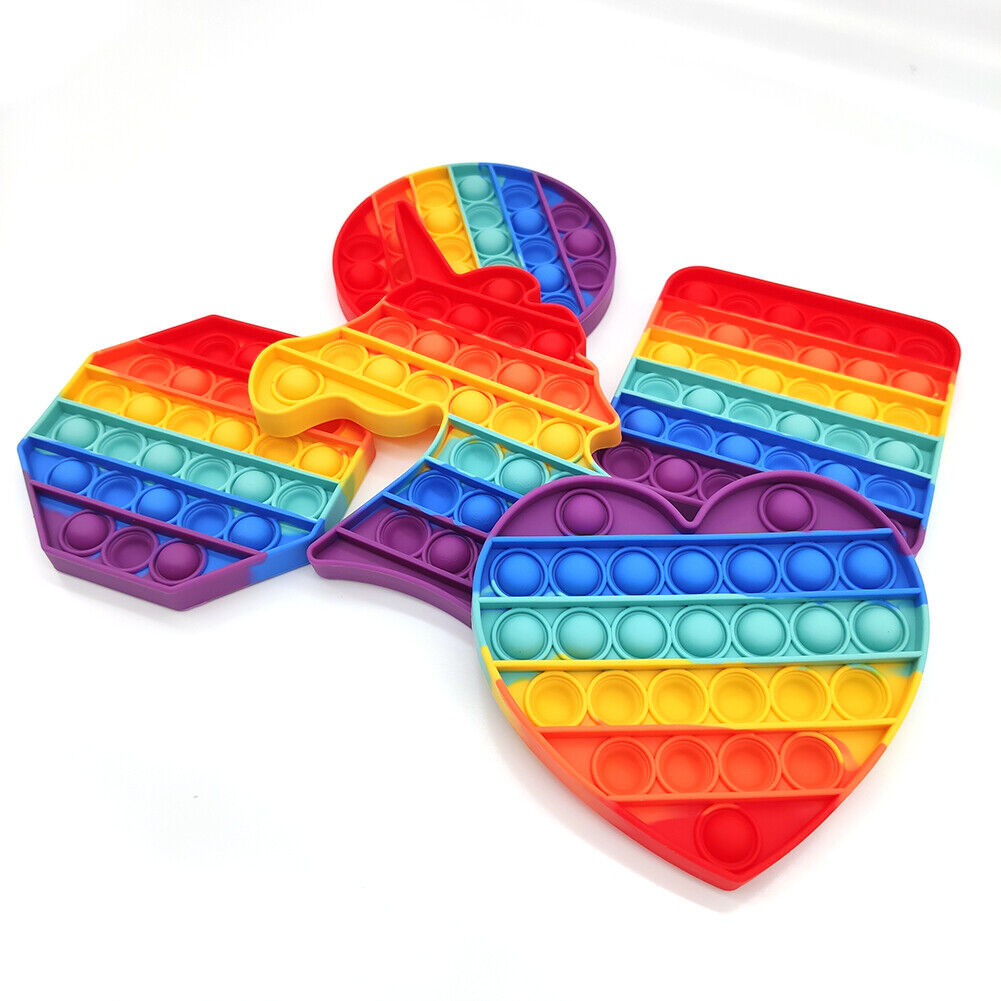 US Push Pop Bubble Silicone Sensory Fidget Rainbow Toy Autism Stress Relief Game