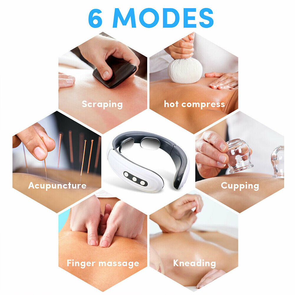 US Portable Neck Massager Heat Vibration Pulse Pain Relief Intelligent Machine