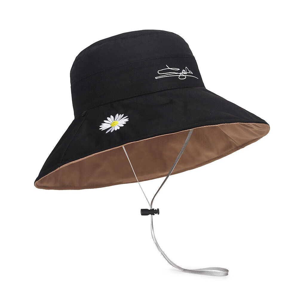 US Daisy Double-Sided UV Protection Wide Brim Bucket Hat Sun Beach Fisherman Cap