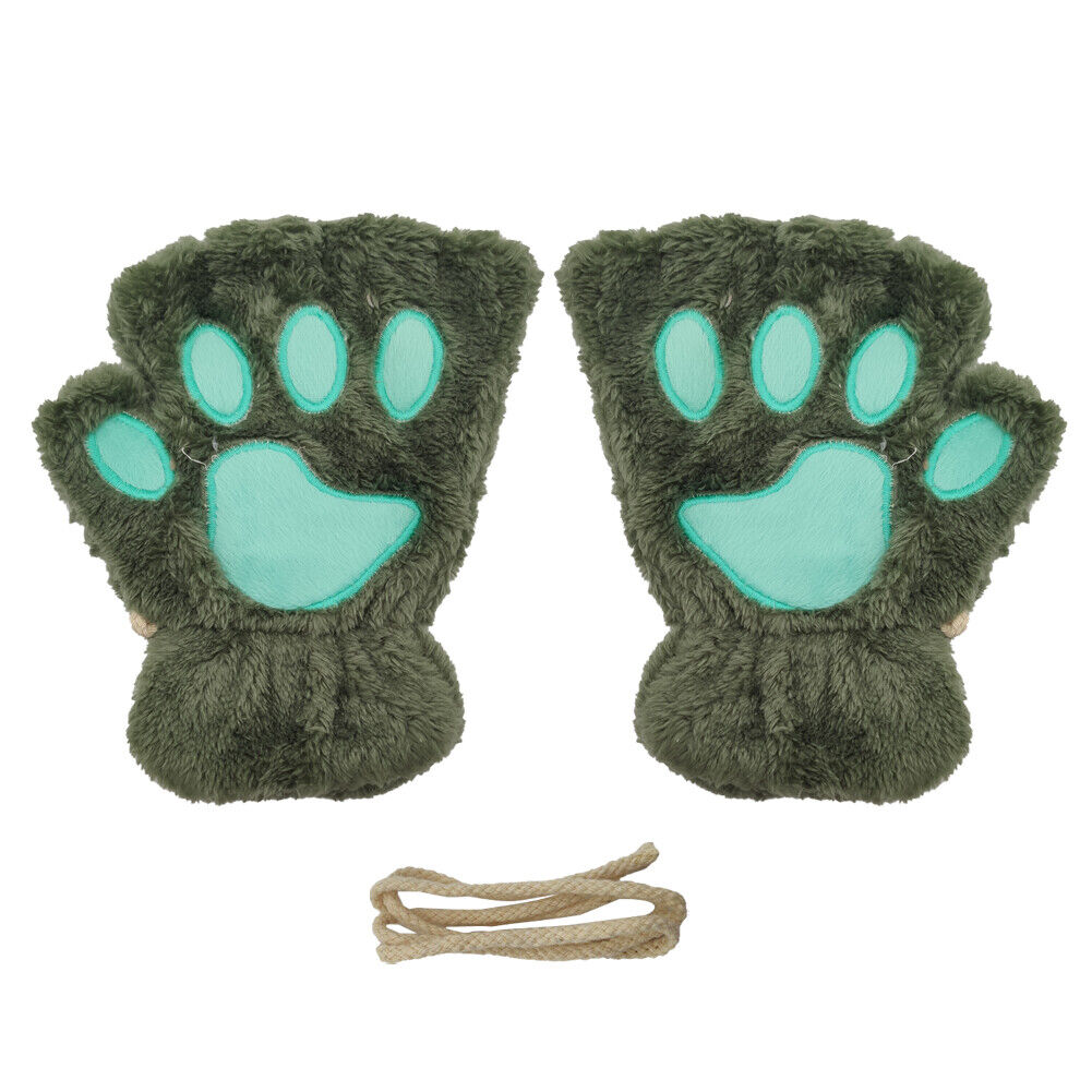 US Cat Claw Bear Paw Gloves Women Warm Plush Faux Fur Cosplay Fingerless Mittens