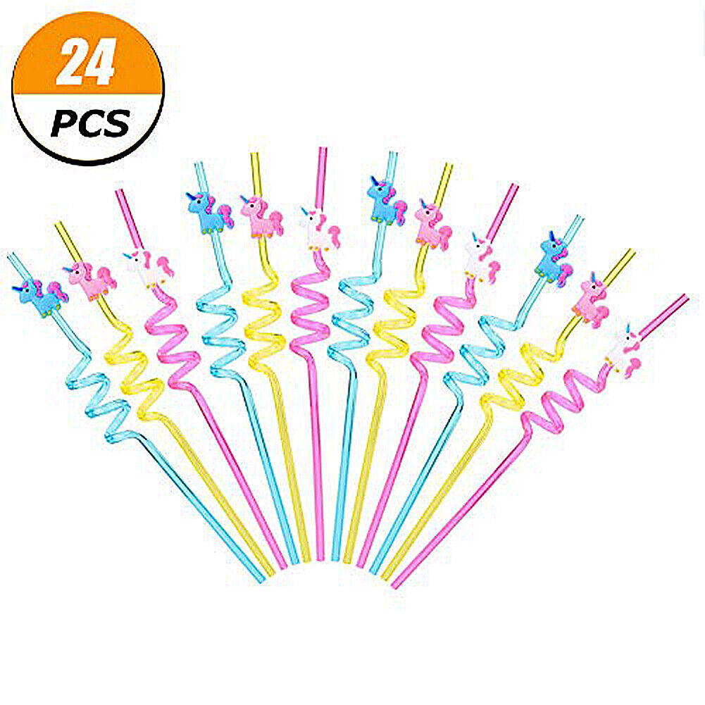 US 24Pcs Reusable Unicorn Alpaca Mermaid Straws Daughters Girls Party Favor Kids