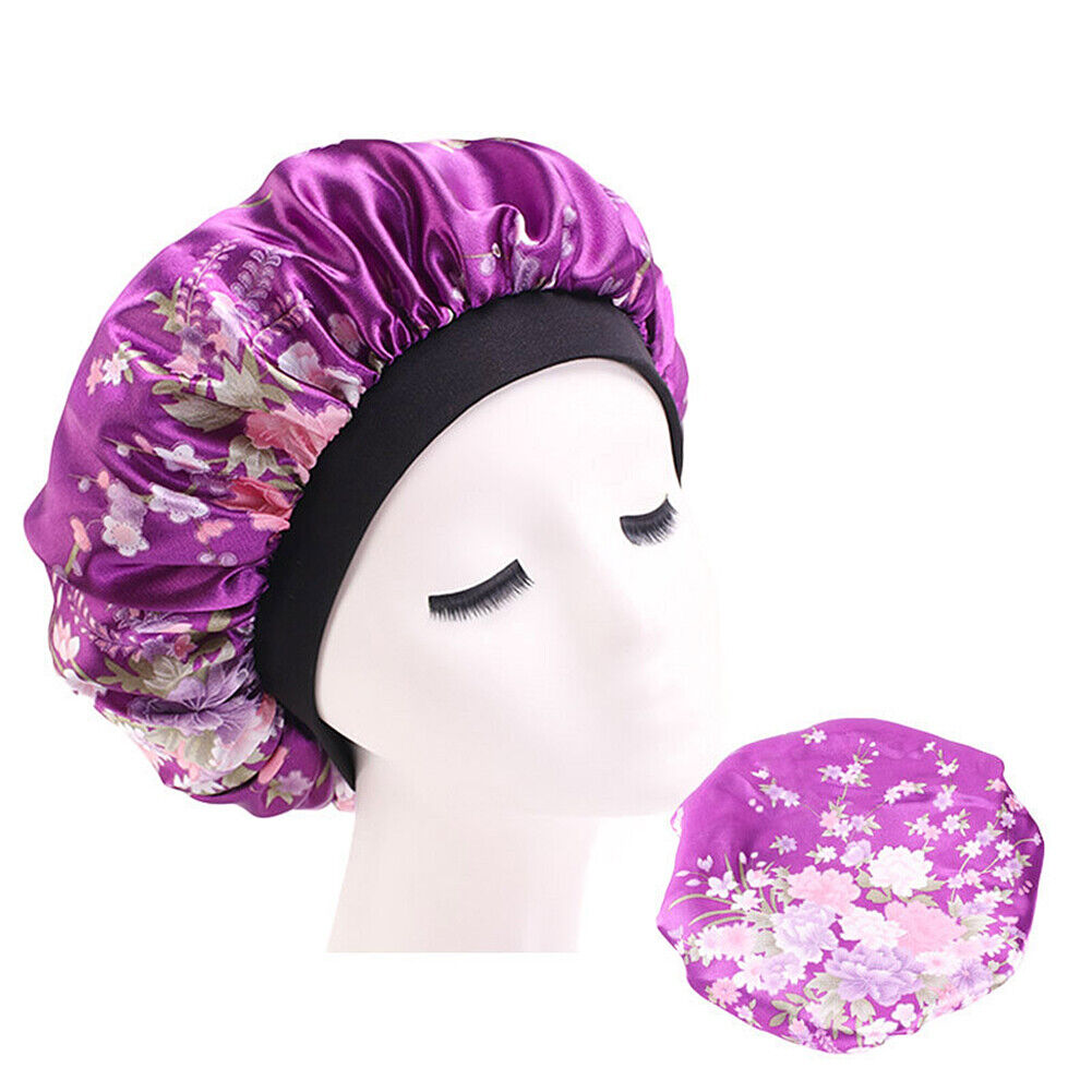 US Women Satin Night Sleep Cap Hair Bonnet Hat Silk Head Cover Wide Elastic Band