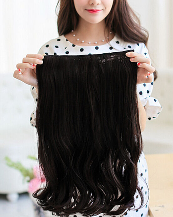 【US Stock】 3/4 Full Head Hair Extensions Clip Straight Curly w/ 5 Clips, Long