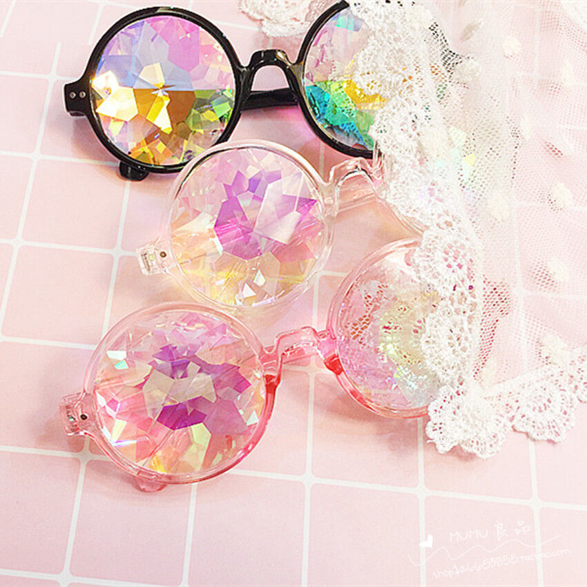 Festival Party Rave Kaleidoscope Rainbow Round Glasses Diffraction Crystal Lens