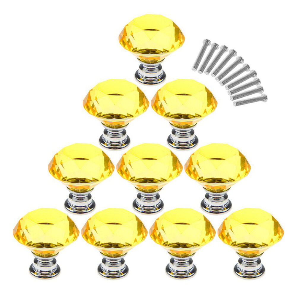 10Pcs Crystal Glass Cabinet Knob Diamond Shape 30mm Drawer Cupboard Handle Pull