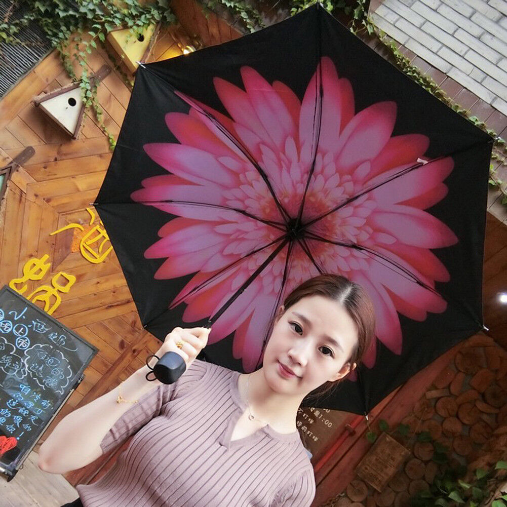 50+ Anti-UV Sun Rain Protection Windproof Flower Parasols 3 Folding Umbrella