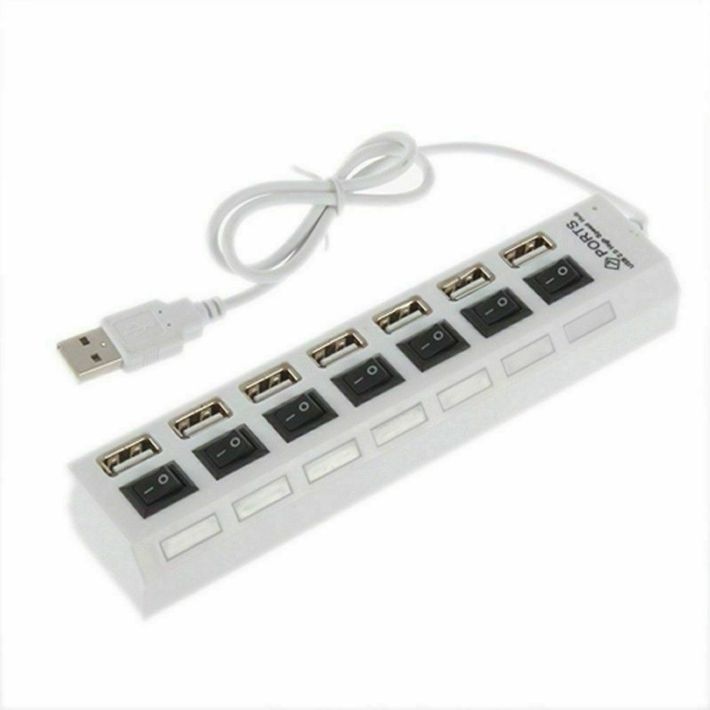 US 7 Port USB 2.0 Multi Charger Hub High Speed Adapter ON/OFF Switch Laptop/PC