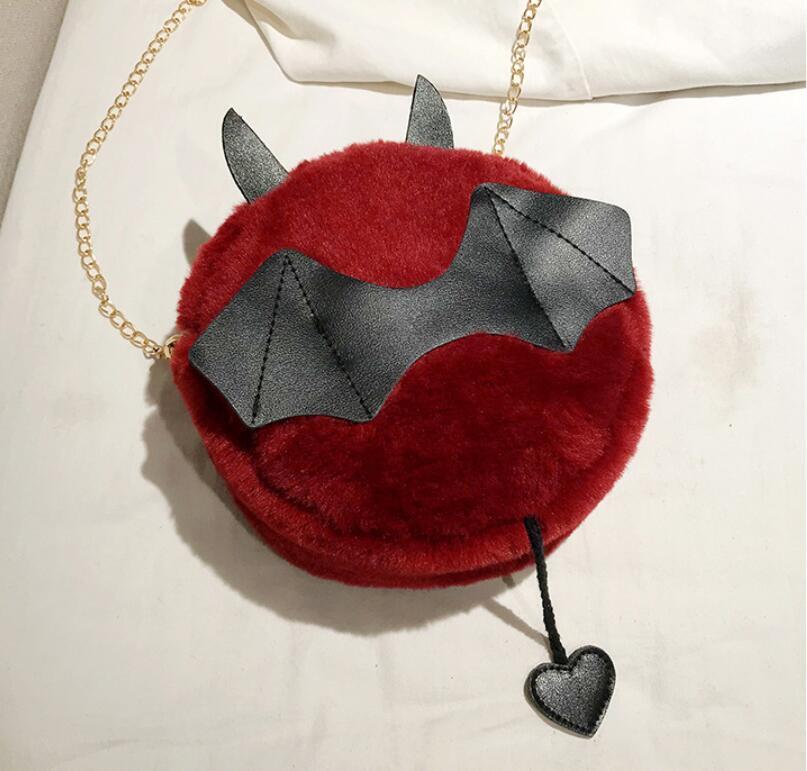 Magik Devil Monster Crossbody Shoulder Bag Faux Fur Fluffy Bat Doll Toys Handbag
