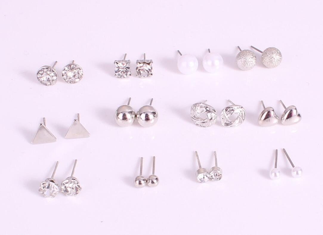 US Lot 4~12 Pairs Rhinestone Crystal Pearl Earrings Set Women Ear Stud Jewelry