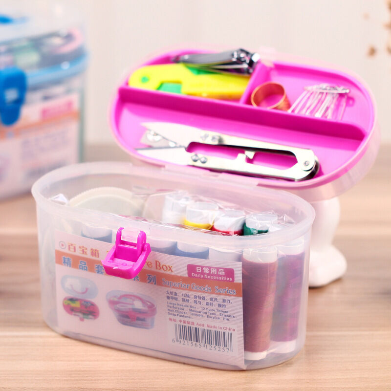 Home Travel Thread Threader Needle Tape Measure Scissor Storage Box Sewing Kit