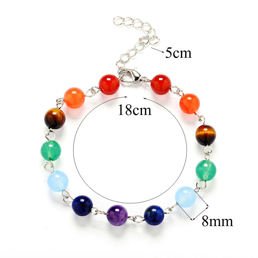 US 3 Pcs Yoga Healing 7-Chakra Stone Beads Energy Necklace+Bracelet+Earrings Set