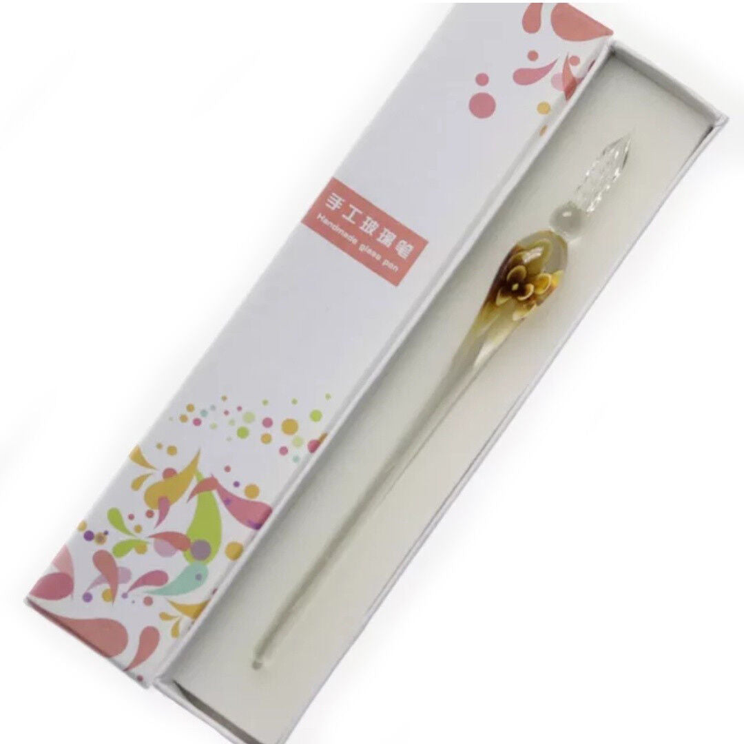 US 3D Glass Signature Pen Nib Elegant Crystal Dip Sign Pen w/ Box Gift Holiday