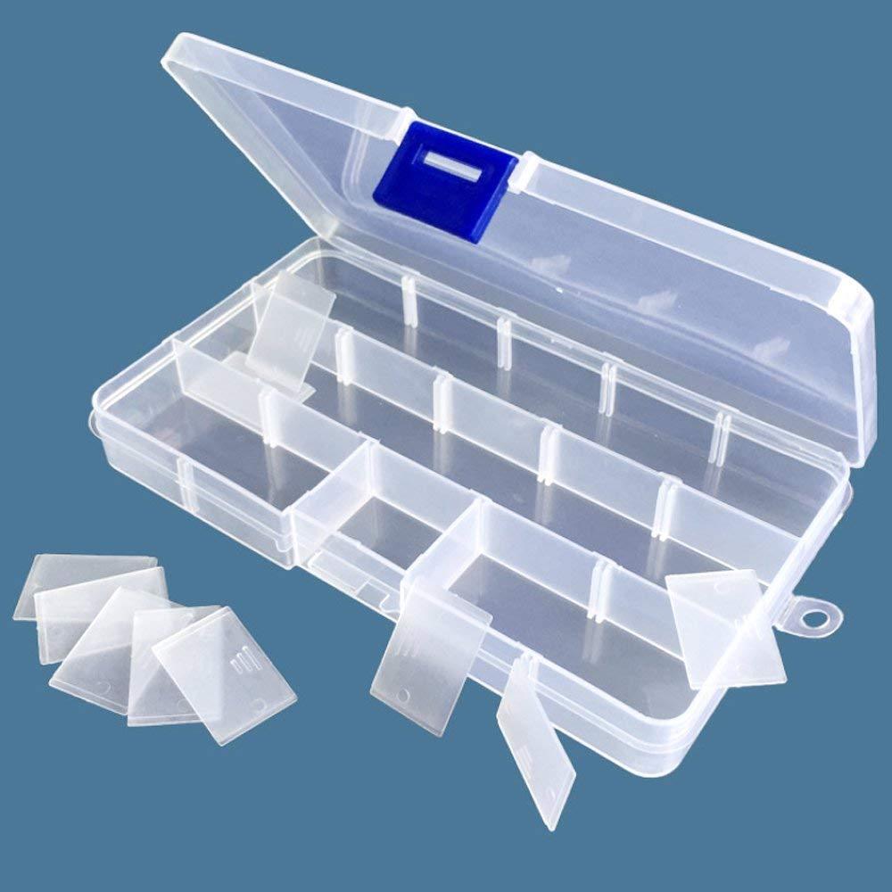 2 Pack Plastic Storage Box Jewelry Earring Tool Containers w/Divider, 10-15 Grid