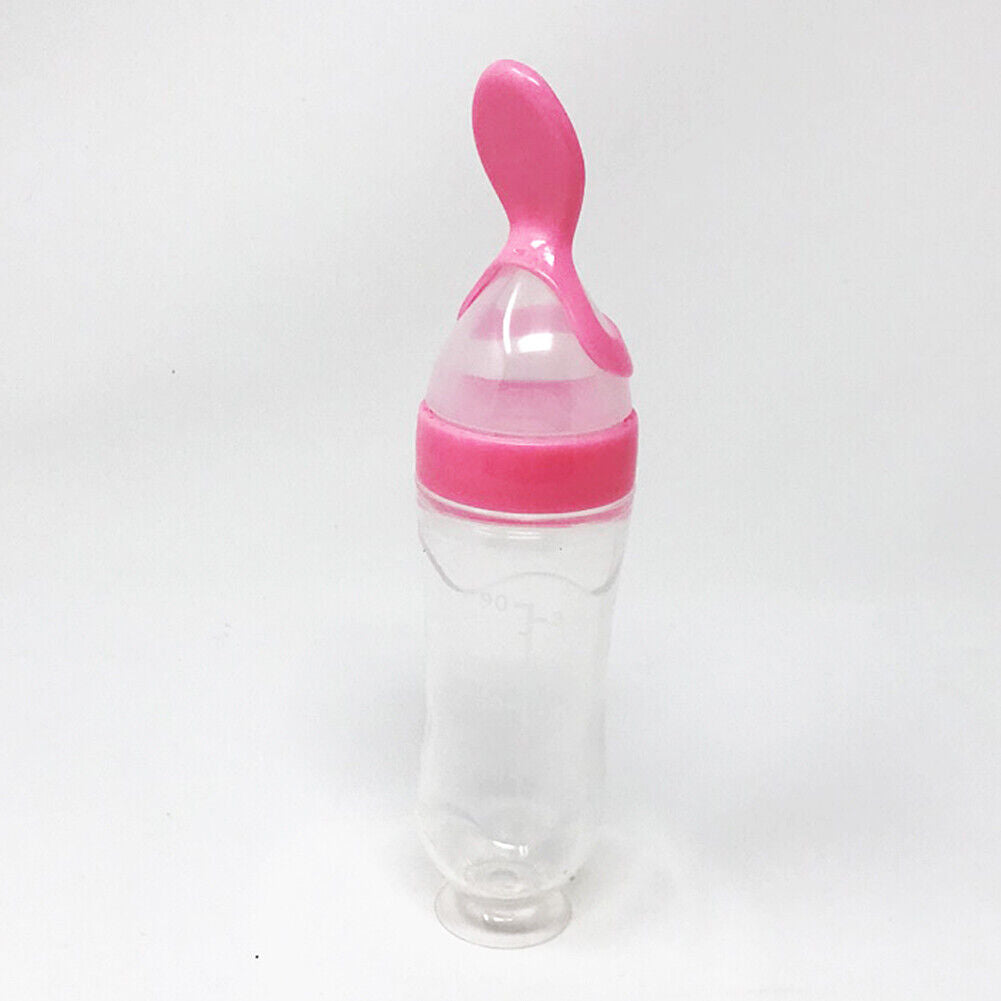 US Baby Silicone Squeeze Feeding Bottle w/Spoon Food Self-stand Feeder 3oz/90ML