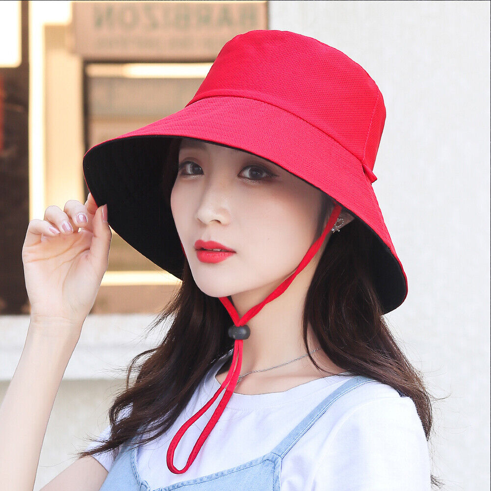 US UV Protection Double-Sided Wide Brim Bucket Hat Sun Hat Beach Fisherman Cap