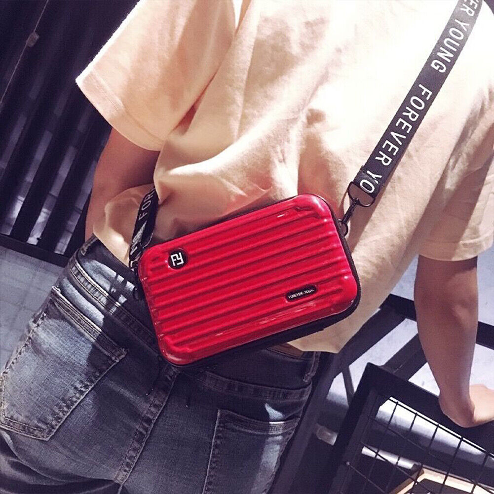 US Women Suitcase Box Shape Crossbody Shoulder Bag Letter Band Travel Carrying