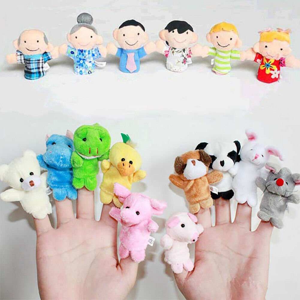 US 6~10 Pack Family Finger Puppets Cotton Doll Animal Baby Educational Hand Toy