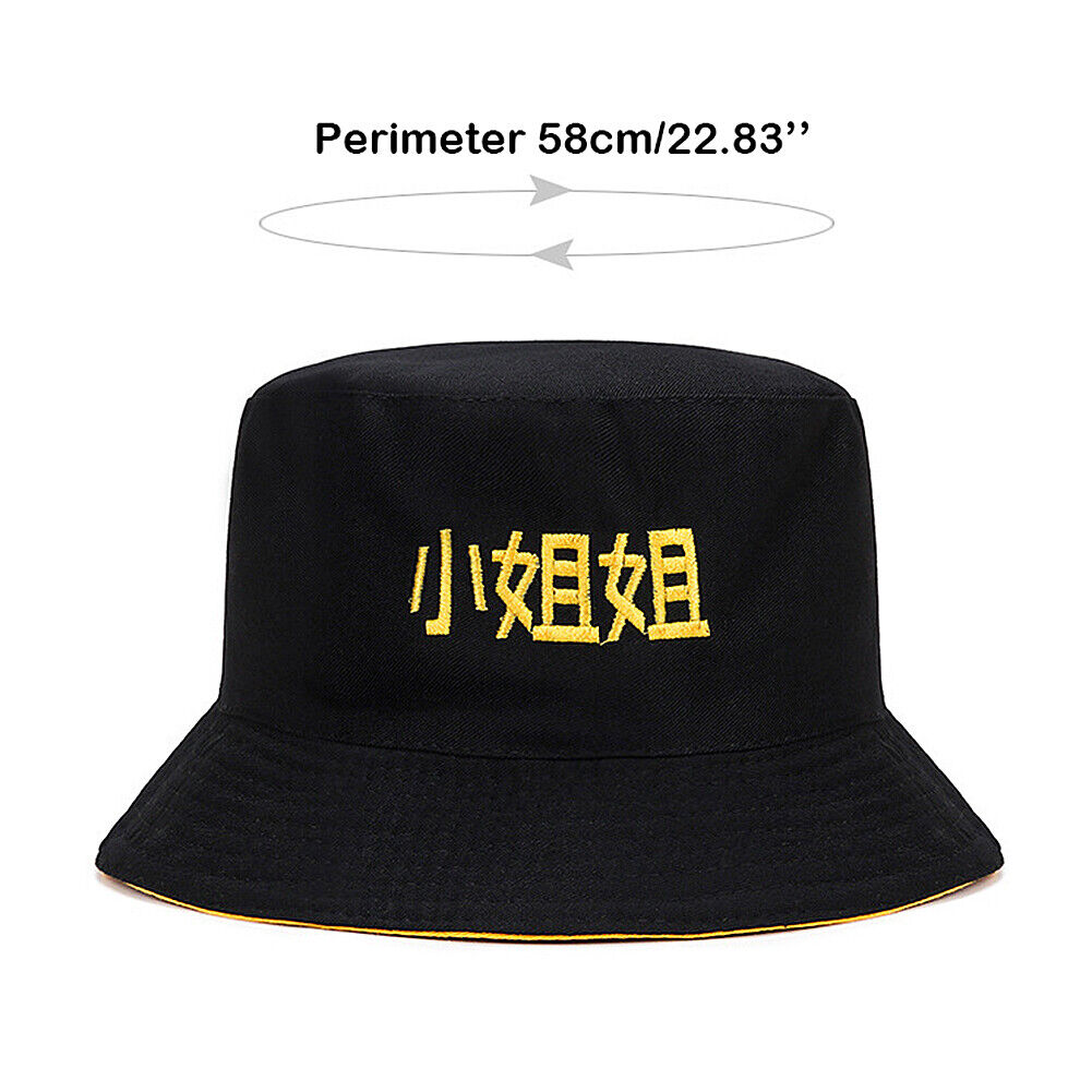 US Double-sided Bucket Hat Fisherman's Cap  Men Women Embroidery Pattern Cotton