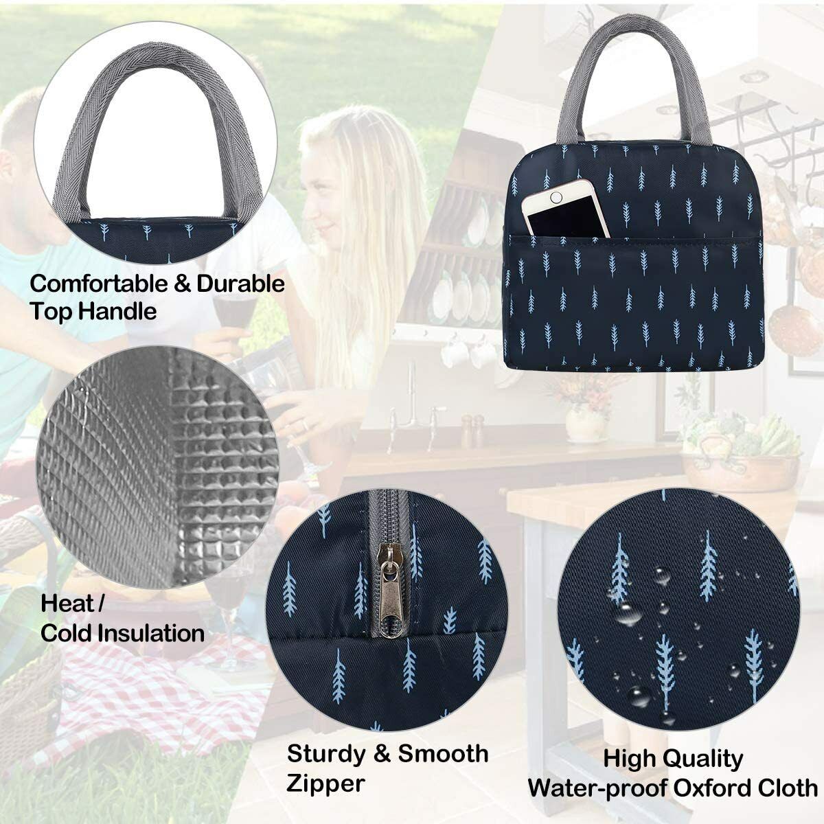 US Portable Insulated Lunch Bag Bento Box Cooler Tote for Kids Adult Men Women
