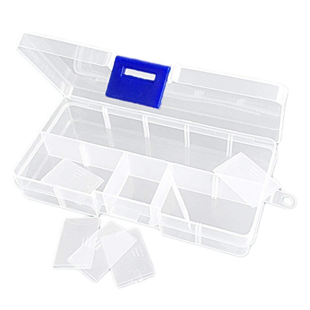 2 Pack Plastic Storage Box Jewelry Earring Tool Containers w/Divider, 10-15 Grid